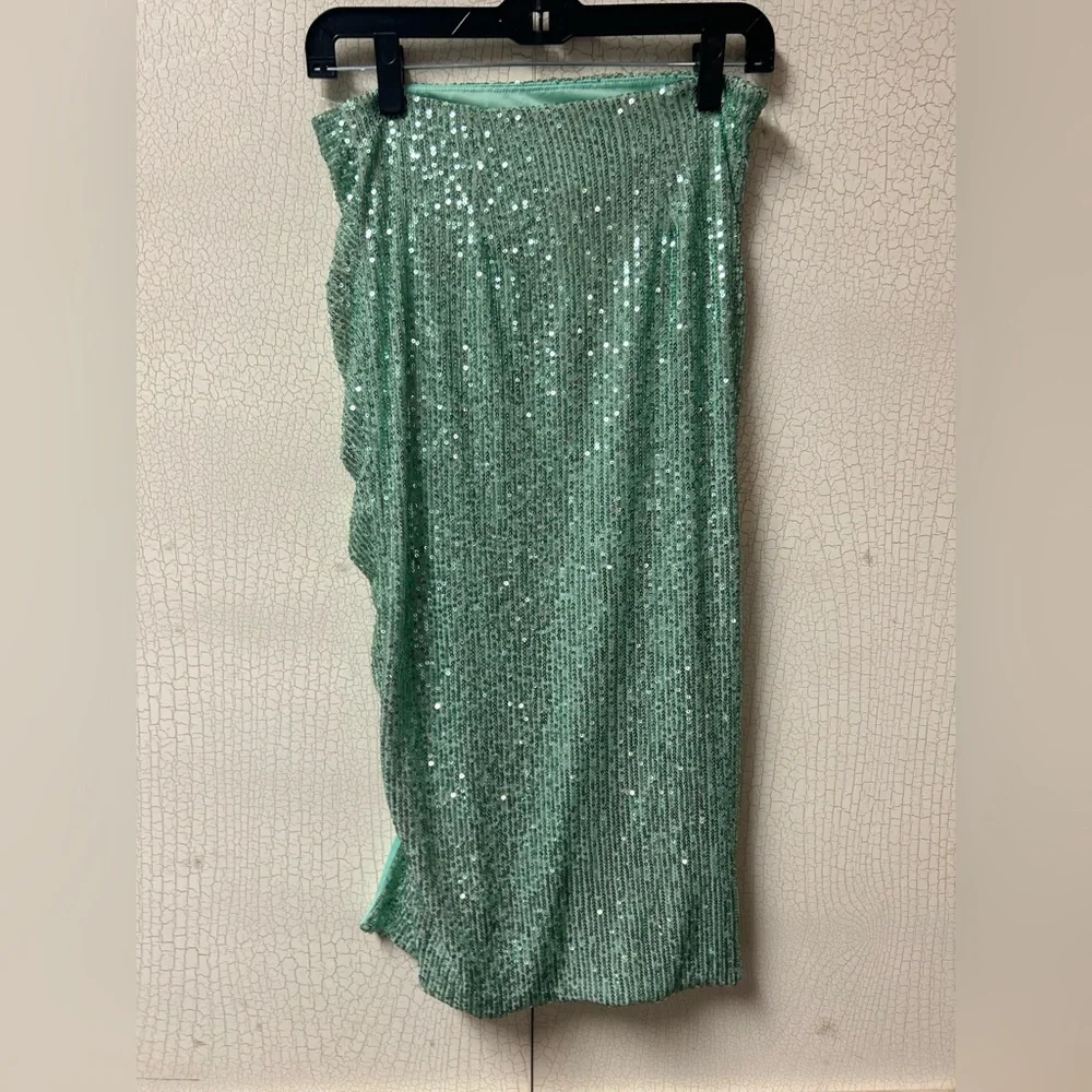 NWOT April Sky Mint Green Sequin Skirt - Picture 4 of 6